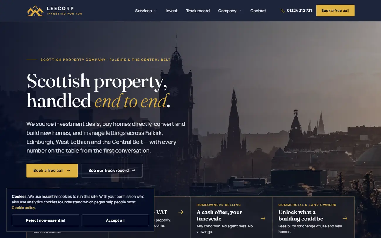 The leecorp.uk home page on a desktop screen