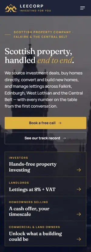 The leecorp.uk home page on a phone